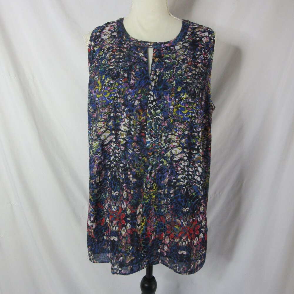CAbi Blouse Stained Glass Keyhole Sleeveless Colorful Style #3093 Size Large